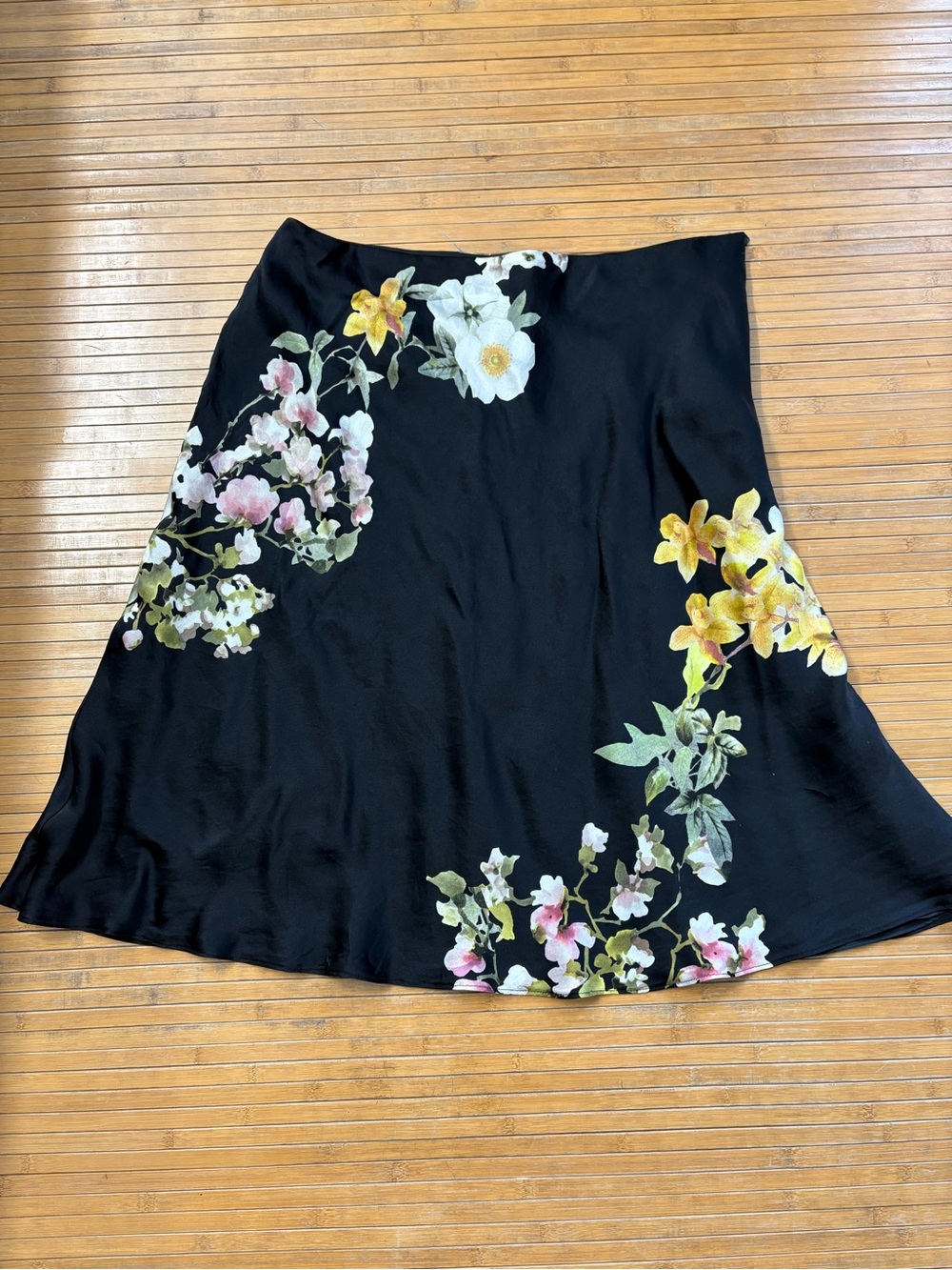 Brooks Brothers Black A-Line Skirt with Floral Accents